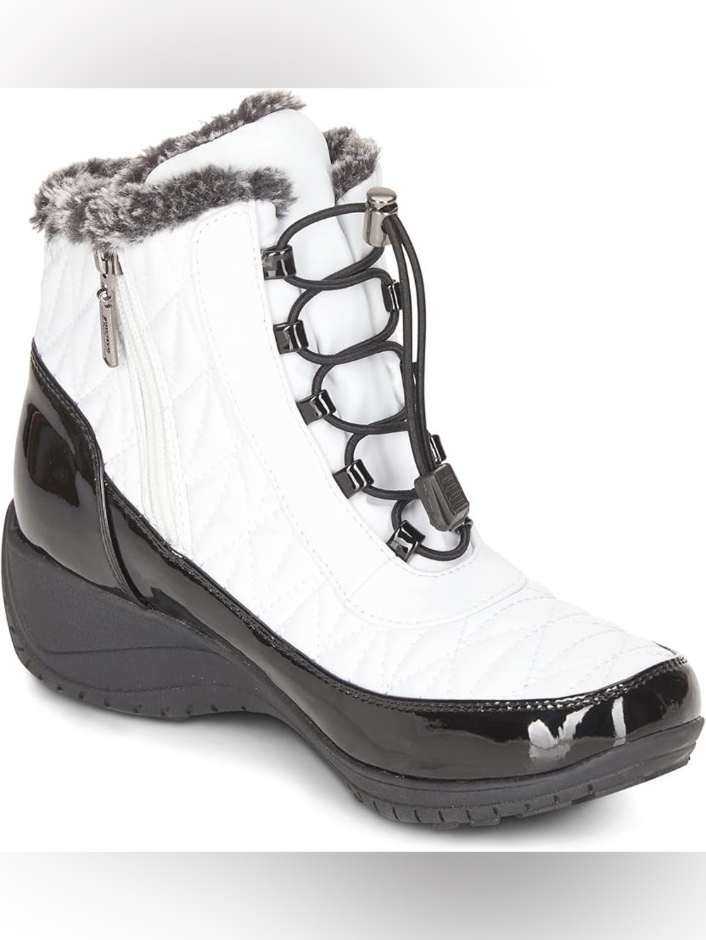 Khombu White and Black Quilted Faux-Fur Winter Boot